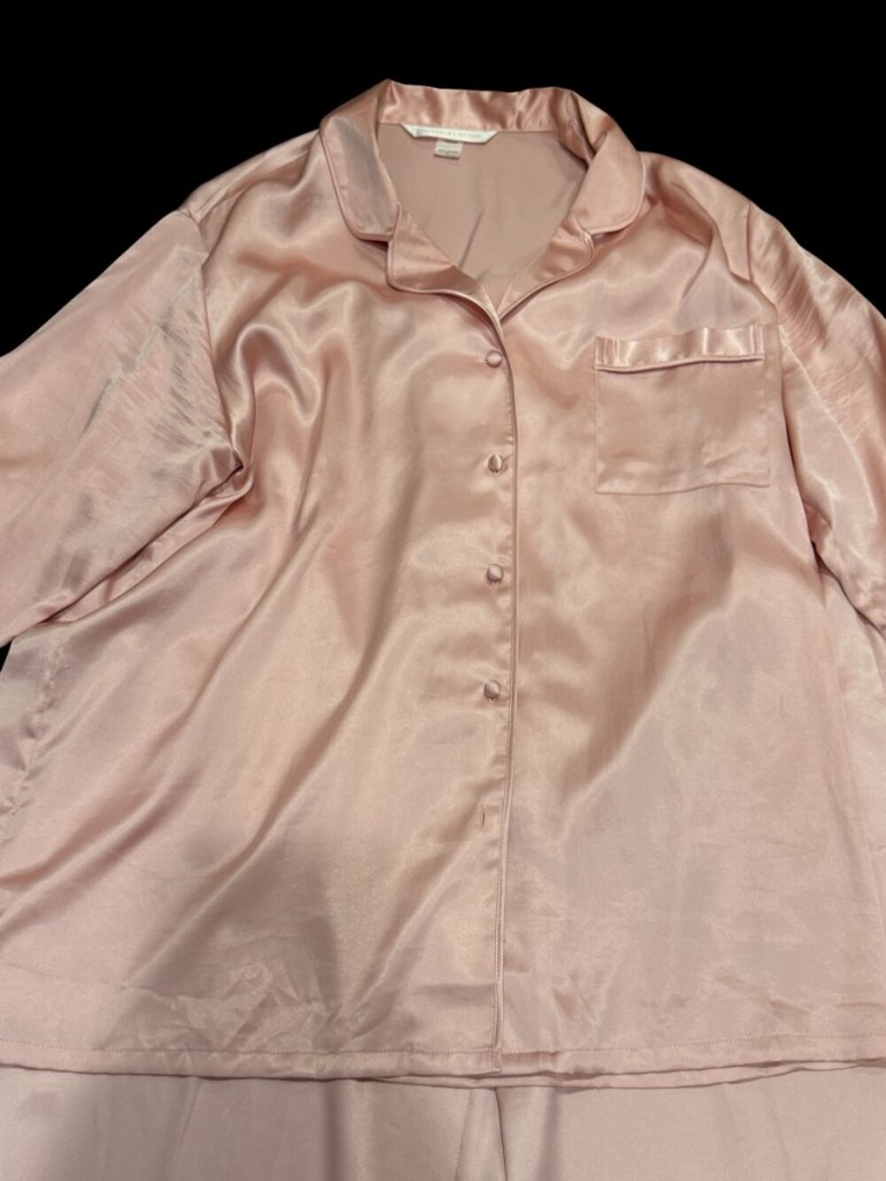 Victoria’s Secret Pink Satin Pajama Set Size Large Button Up Crop Pants - Picture 3 of 7